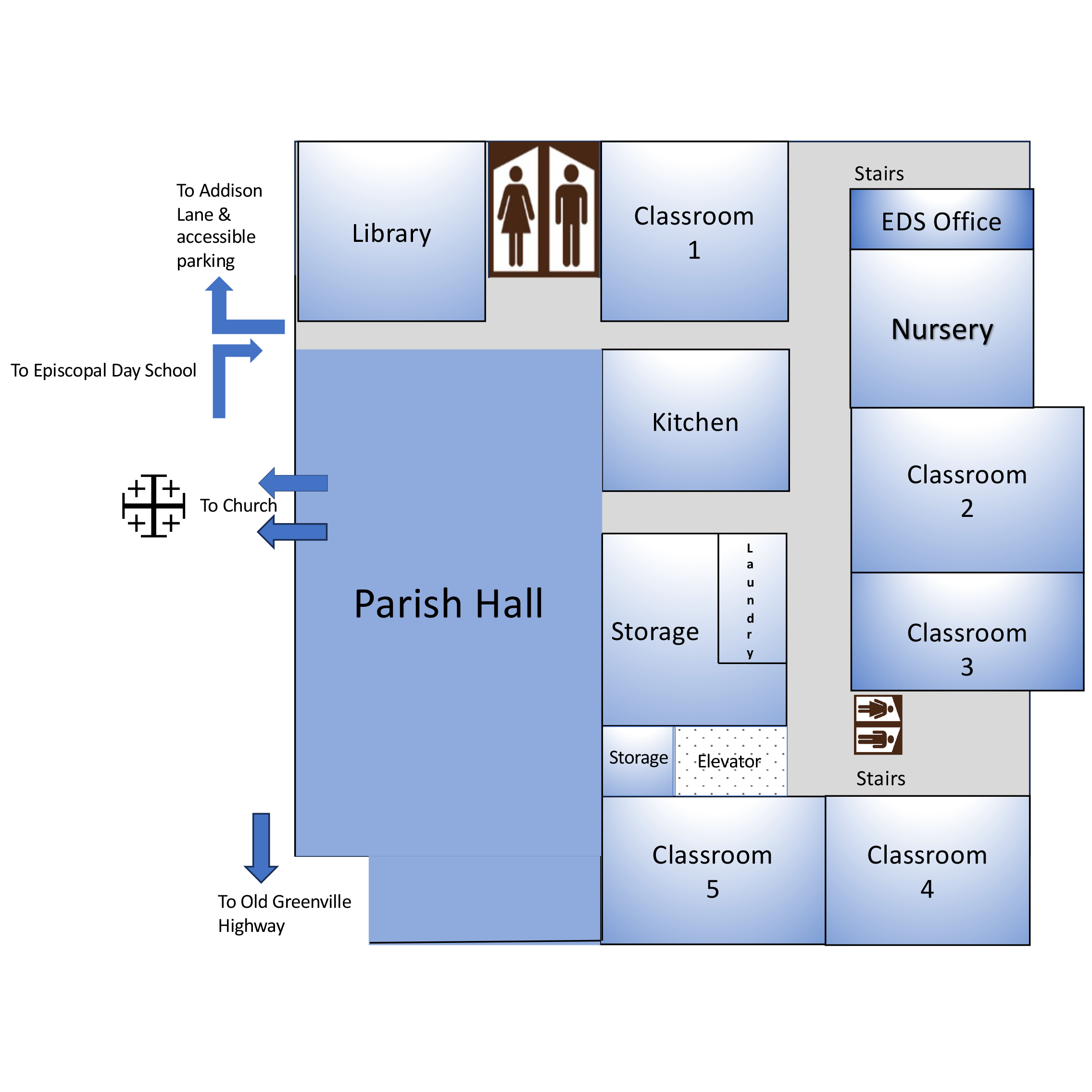 map of the holy trinity church main level parish house
